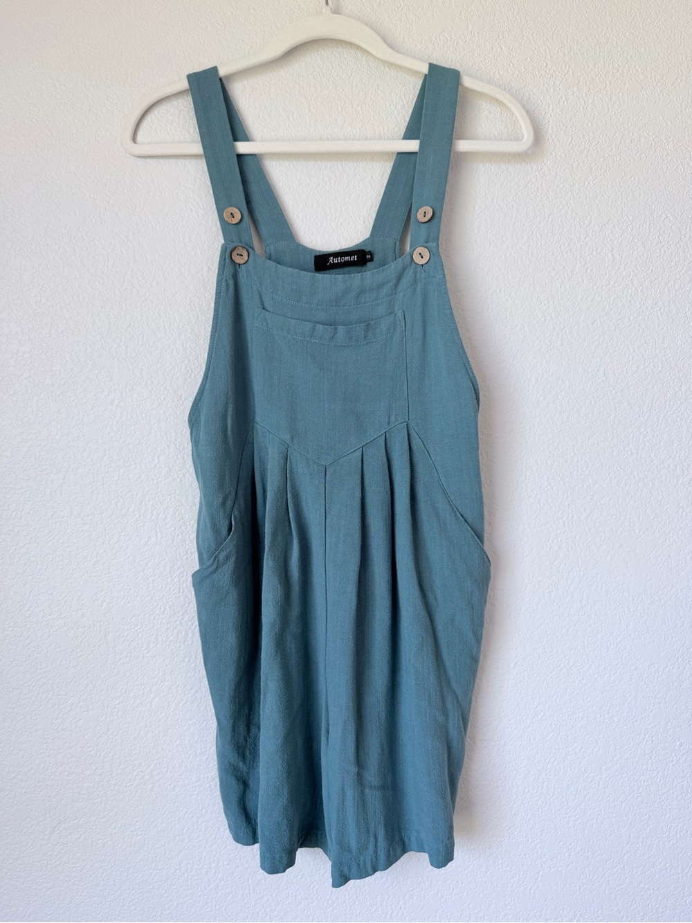 Automet Teal Linen Blend Shortalls Romper Pinafore Overalls Size S